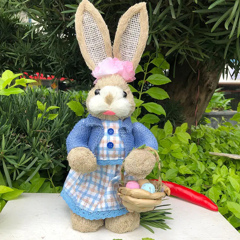 Conejo de Paja 35cm con Ropa - Decoración de Pascua