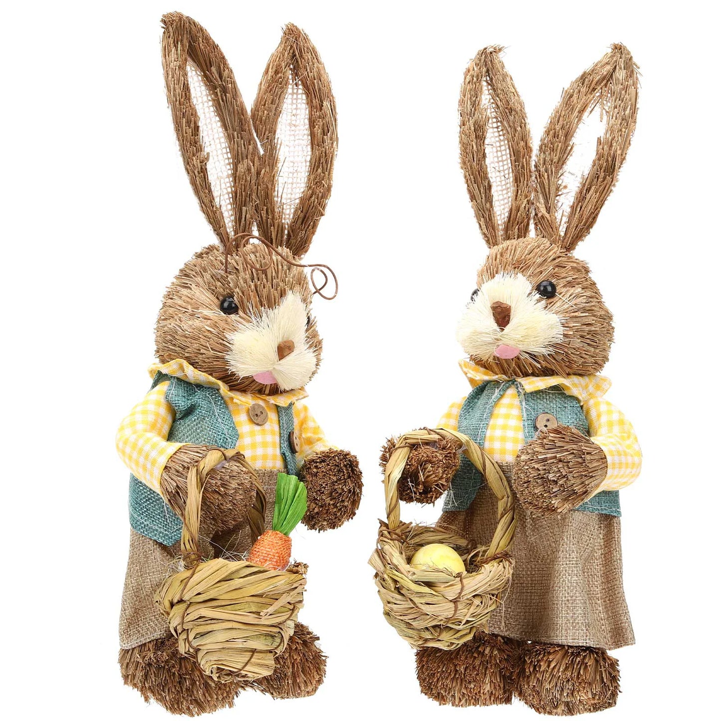 Set de 2 Conejos de Paja - Figuras Decorativas de Pascua