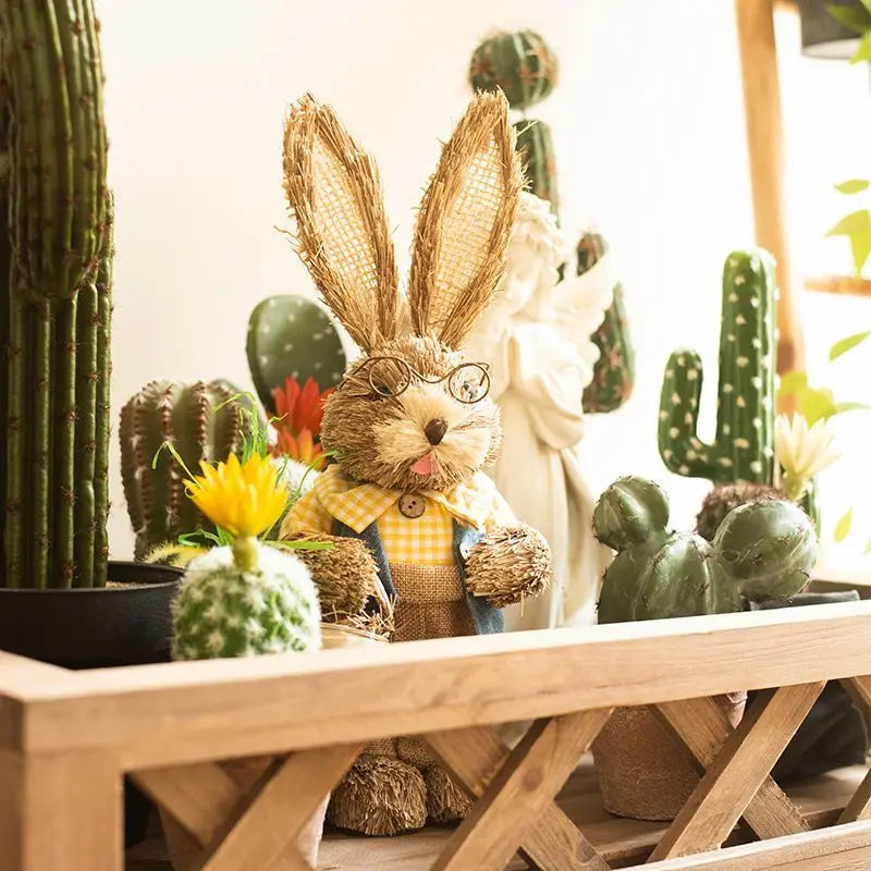 Set de 2 Conejos de Paja - Decoración de Pascua 2024