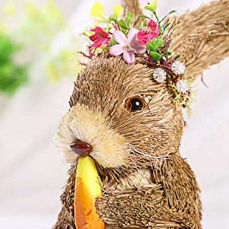 Conejo de Paja con Zanahoria - Decoración de Pascua