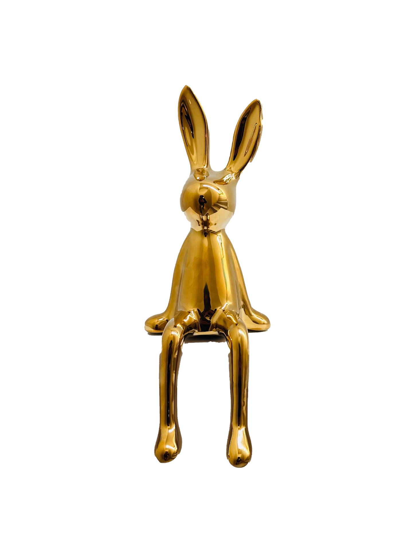 Adorno Conejo Sentado – Oro Metálico Brillante (30 cm)