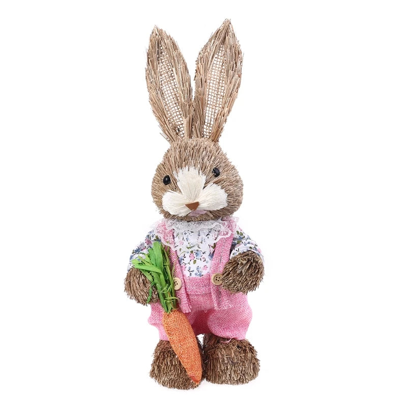 Conejo de Paja con Zanahoria 14" - Decoración de Pascua
