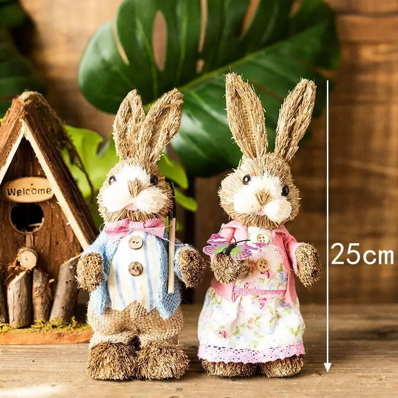 Set de 2 Conejos de Paja - Decoración de Pascua 2024