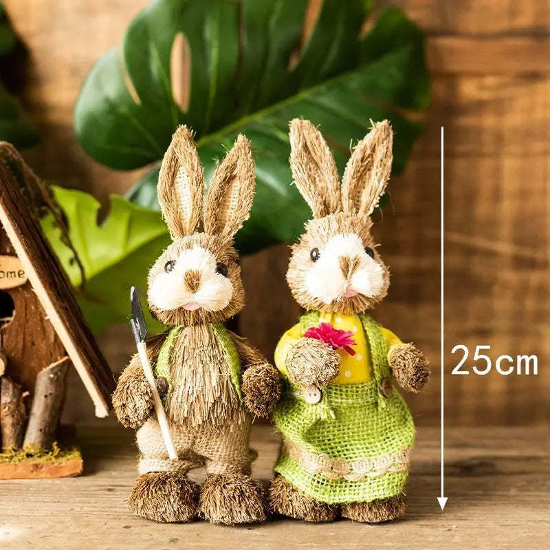 Set de 2 Conejos de Paja - Decoración de Pascua 2024