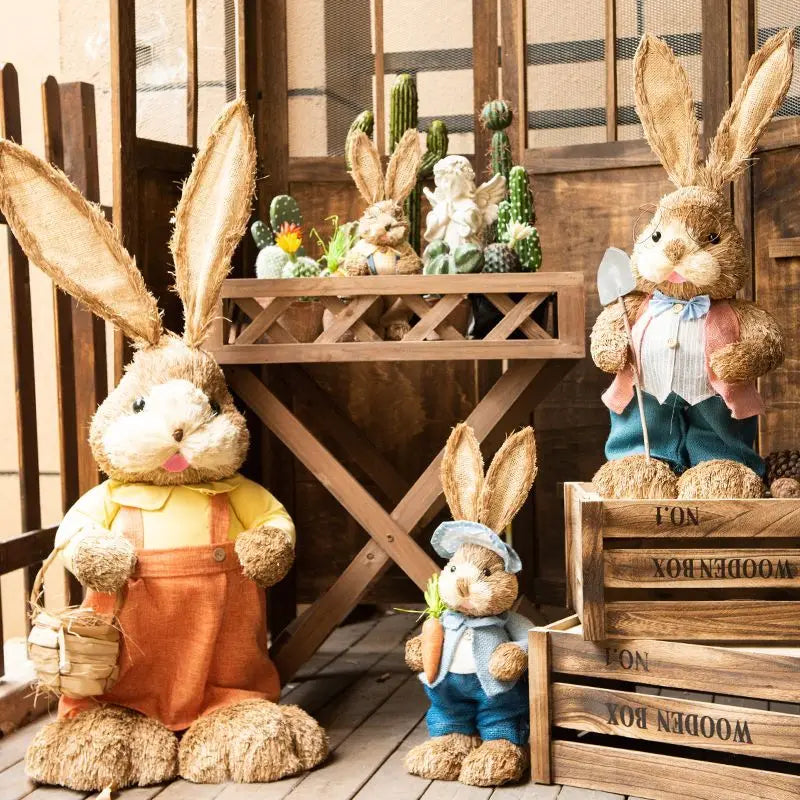 Set de 2 Conejos de Paja - Decoración de Pascua 2024