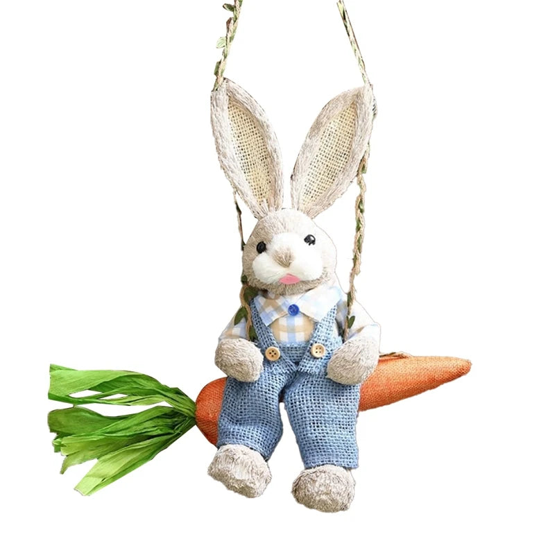 Conejo de Paja en Columpio de Zanahoria - Decoración de Pascua