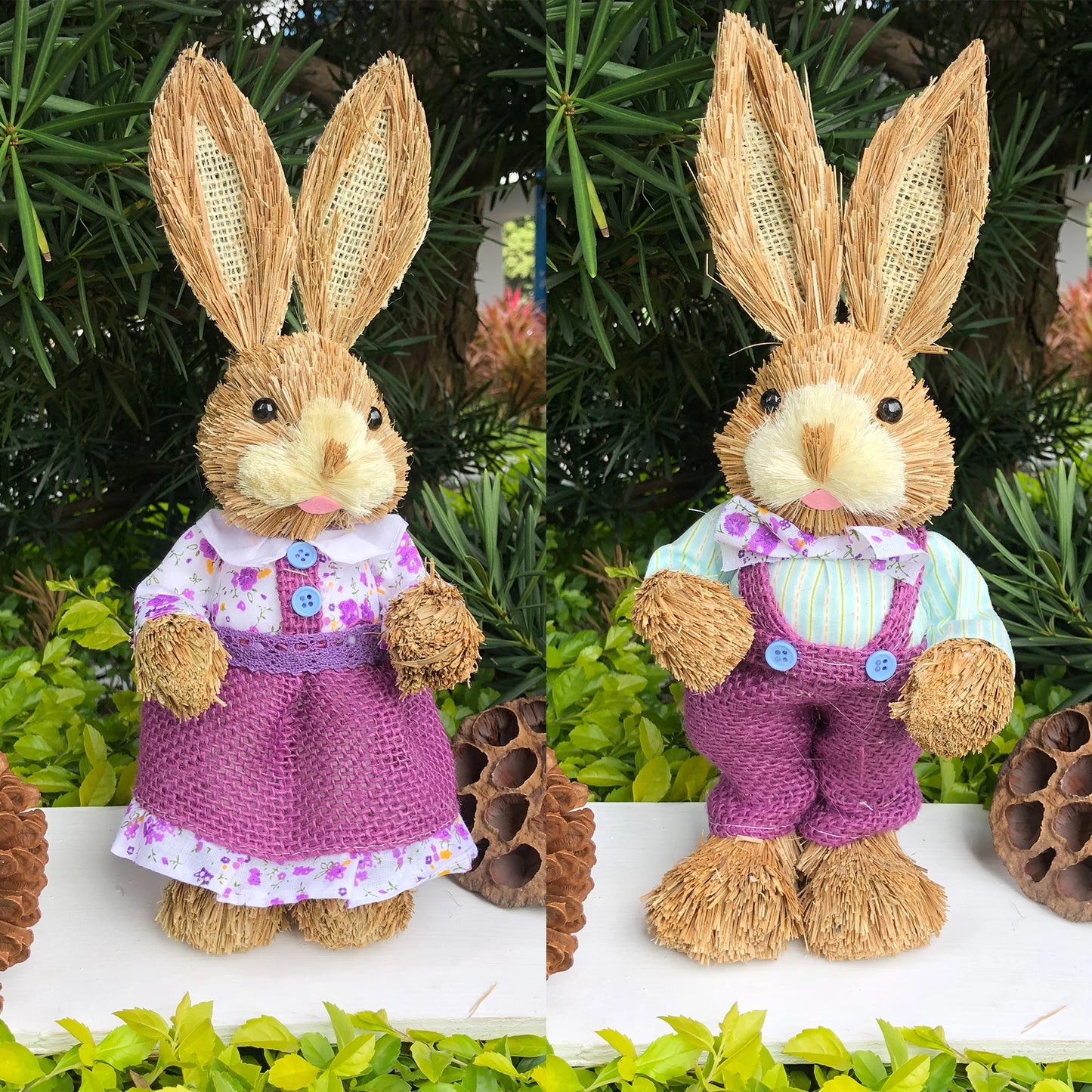 Par de Conejo de Paja 35cm - Decoración de Pascua