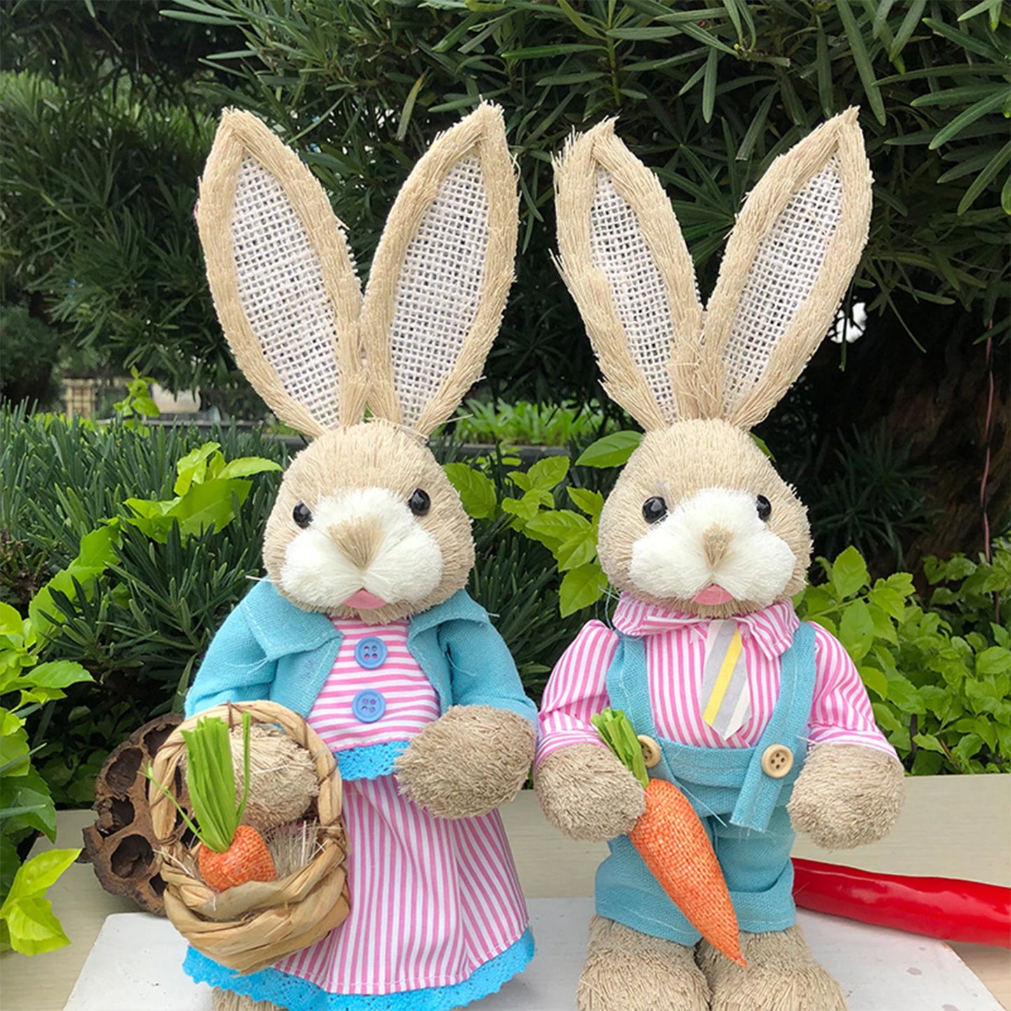 Par de Conejo de Paja 35cm - Decoración de Pascua