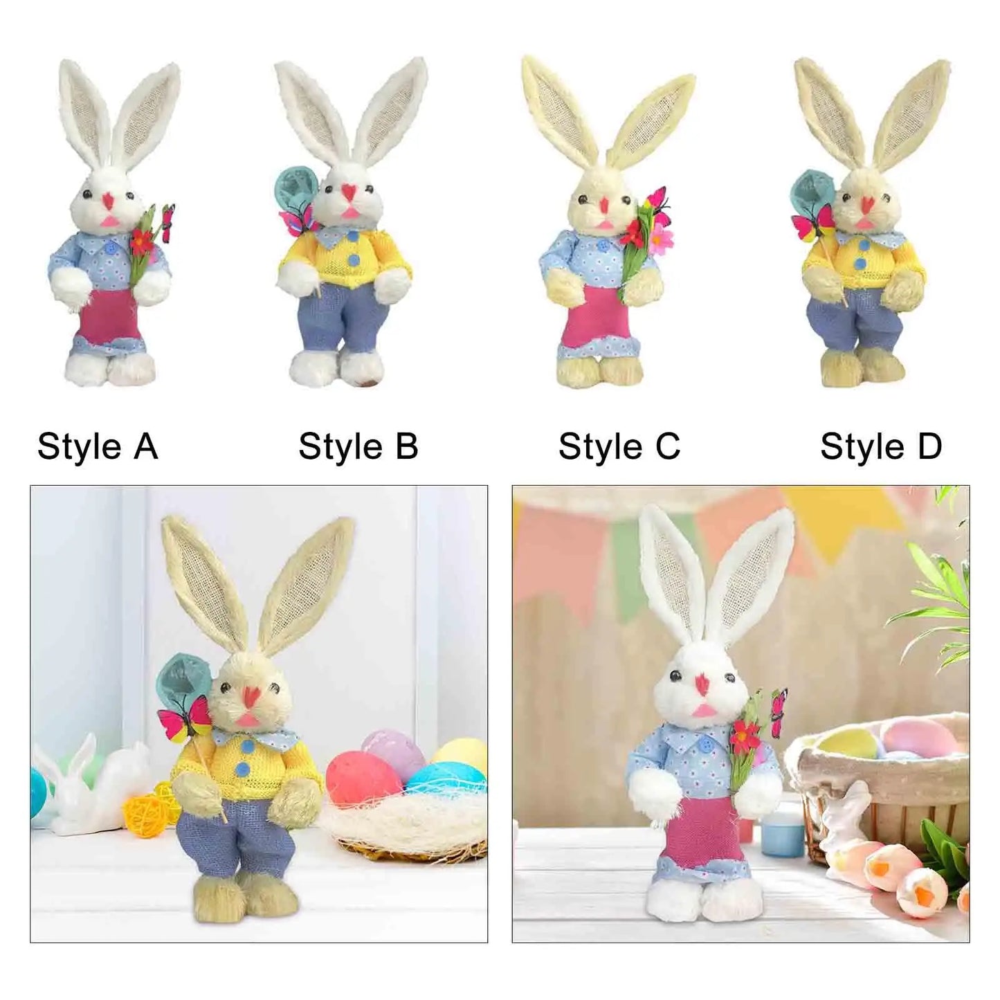 Conejo de Paja de Pascua - Figura Decorativa para Mesa