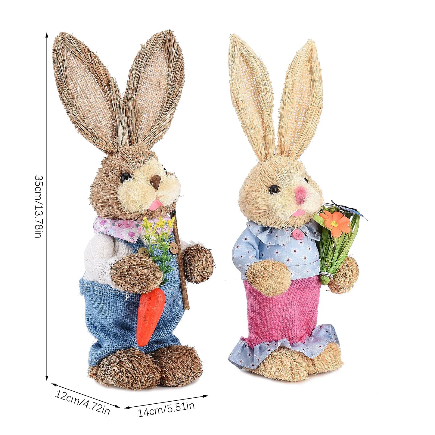 Set de 2 Conejos de Paja - Decoración de Pascua (23/35CM)