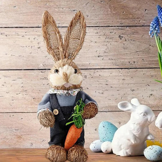 Conejo de Paja 32cm - Decoración Creativa de Pascua