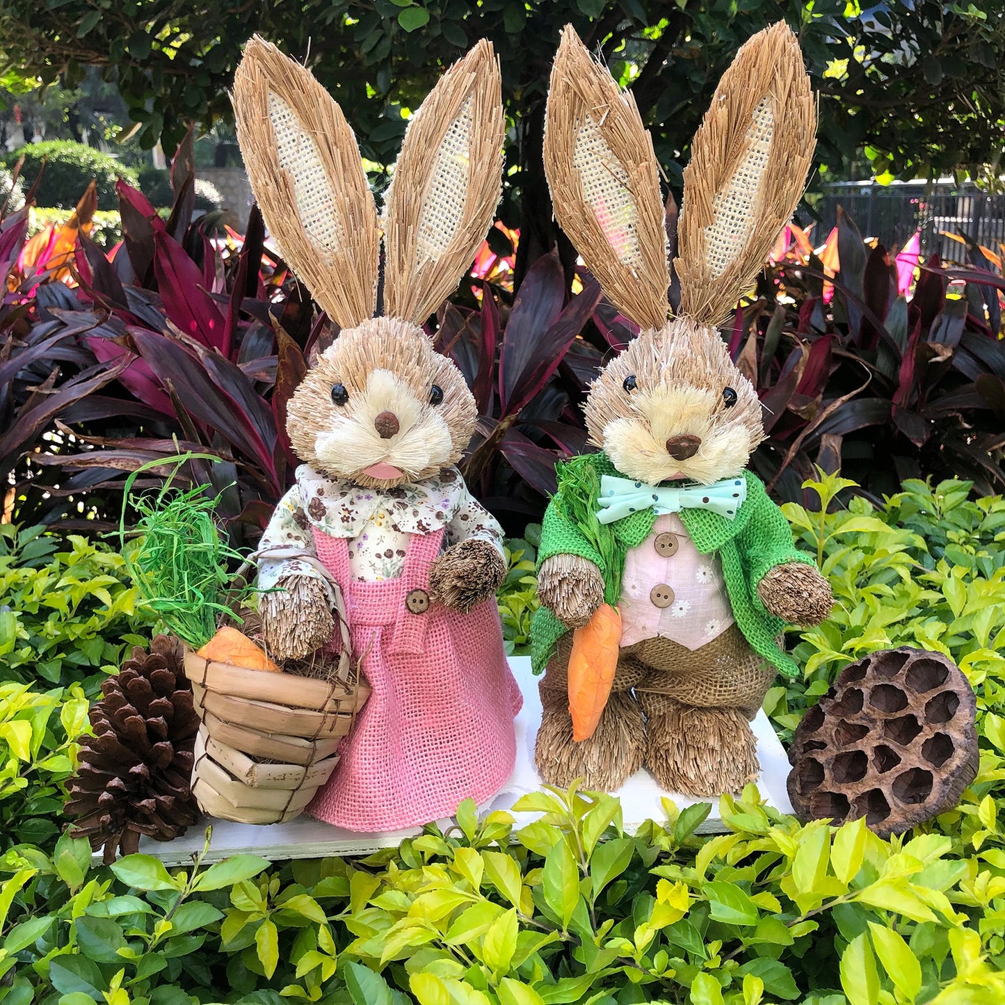 Par de Conejo de Paja 35cm - Decoración de Pascua