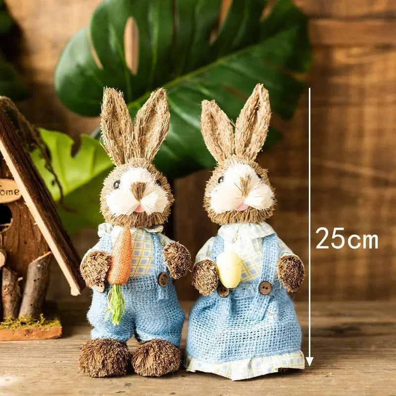 Set de 2 Conejos de Paja - Decoración de Pascua 2024