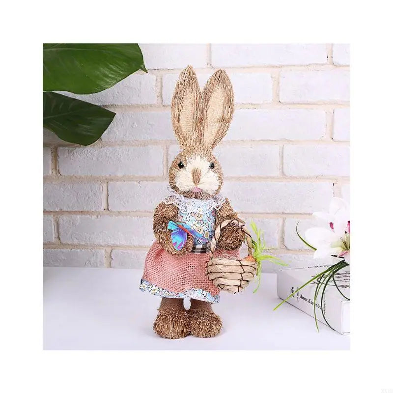 Conejo de Paja KX4B - Decoración de Pascua para Hogar y Jardín