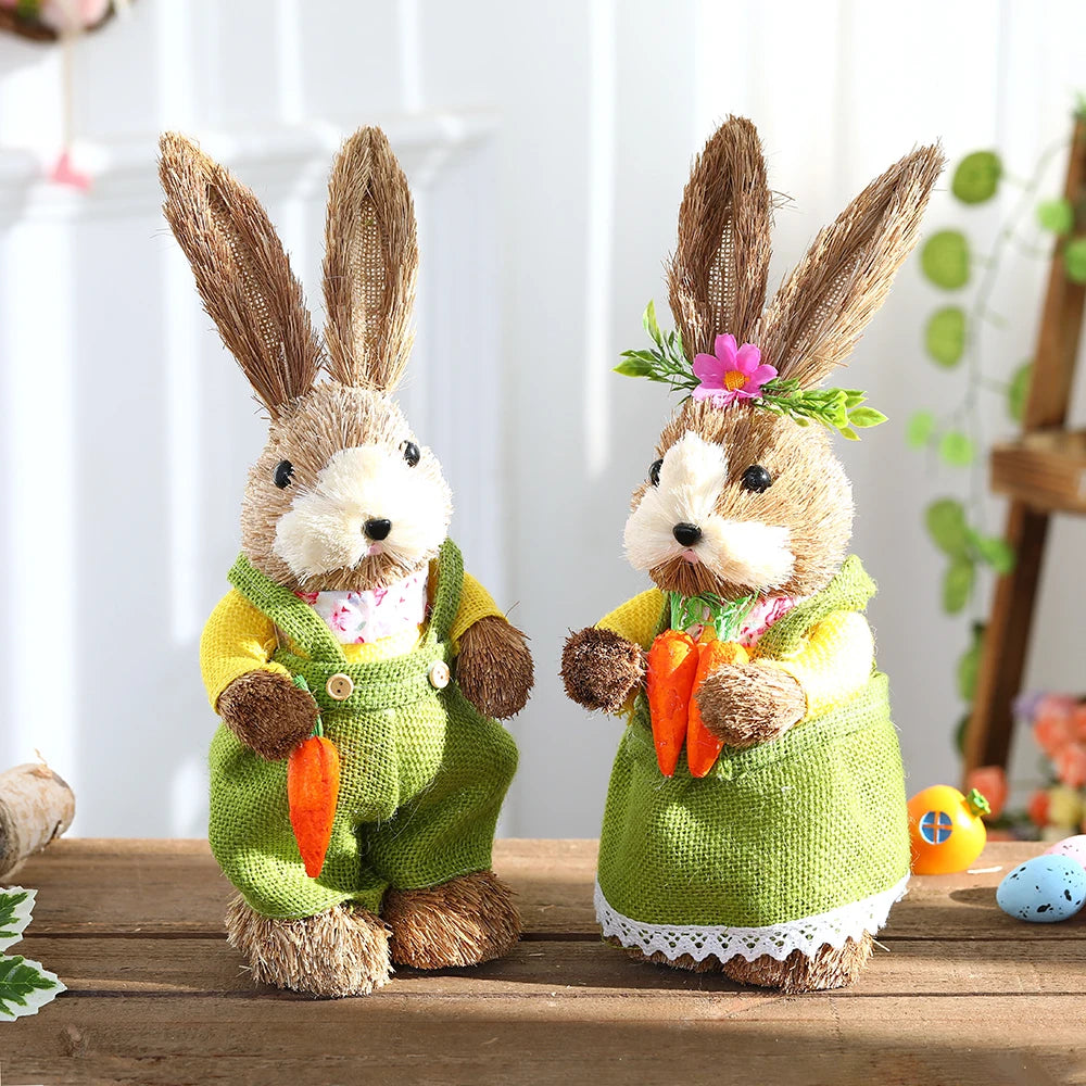 Conejo de Pascua de Paja con Canasta - Decoración Primaveral