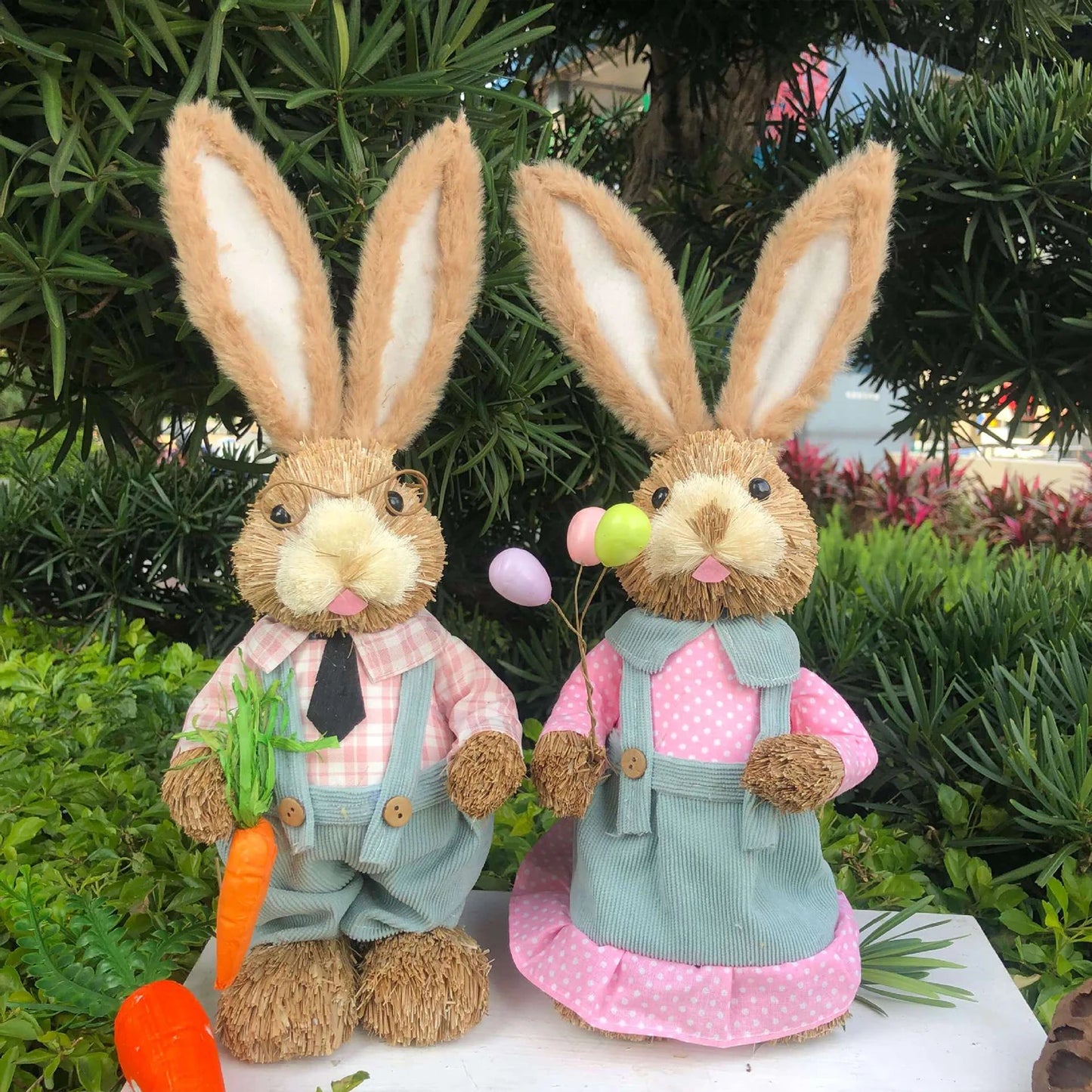 Par de Conejo de Paja 35cm - Decoración de Pascua