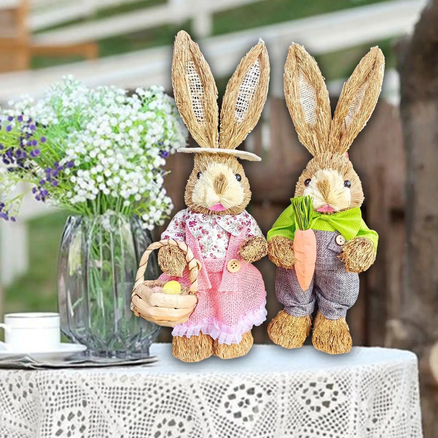 2Pcs Esculturas de Conejo de Pascua