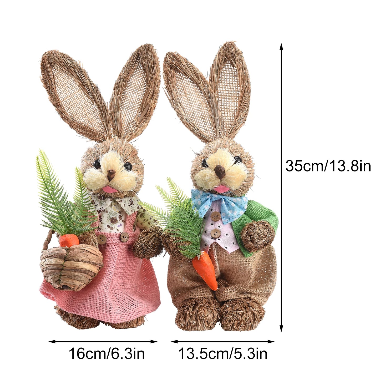Set de 2 Conejos de Paja - Decoración de Pascua (23/35CM)