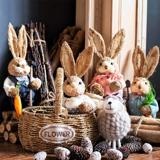 Conejo de Paja 46cm - Decoración de Pascua para Hogar y Jardín
