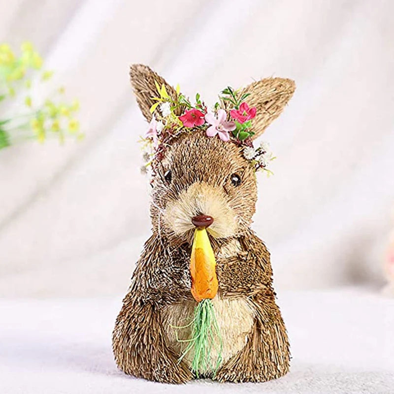 Conejo de Paja con Zanahoria - Decoración de Pascua