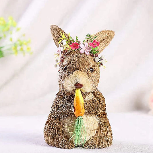 Conejo de Paja con Zanahoria - Decoración de Pascua