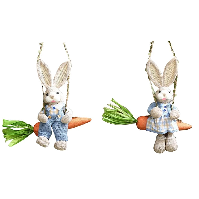 Conejo de Paja en Columpio de Zanahoria - Decoración de Pascua