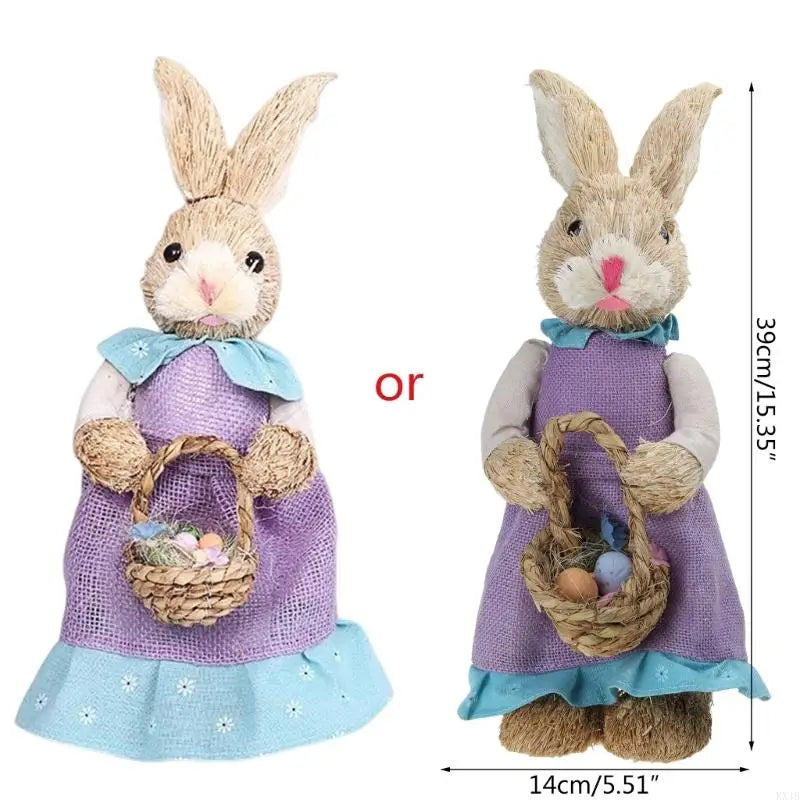 Conejo de Paja KX4B - Decoración de Pascua para Hogar y Jardín