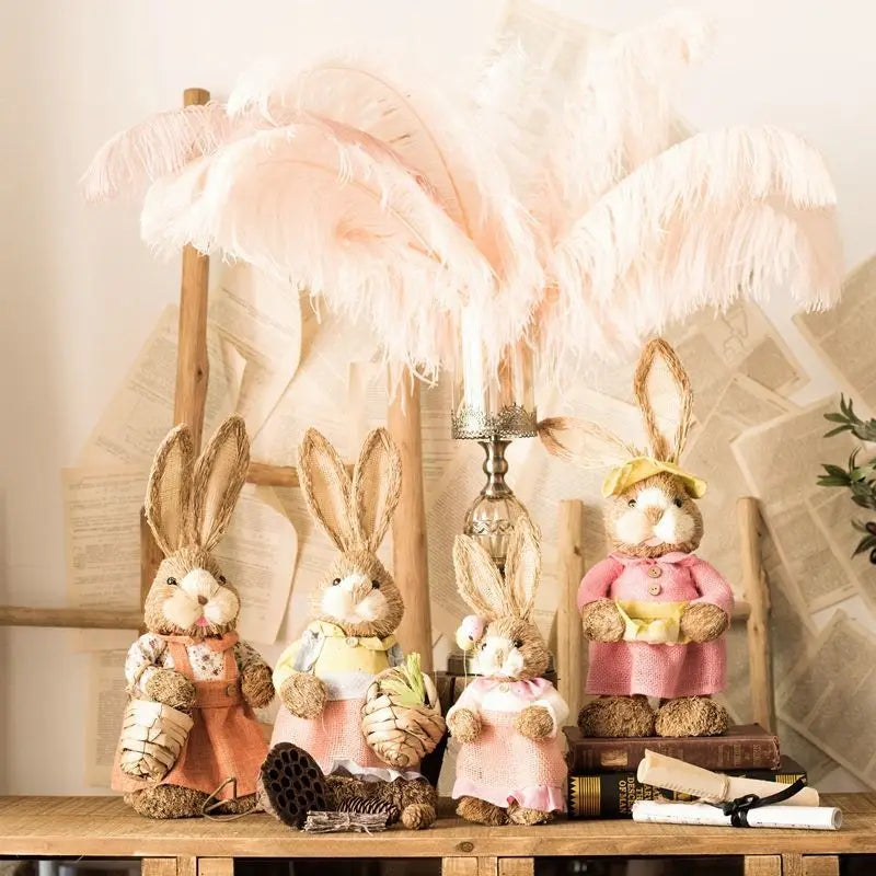 Set de 2 Conejos de Paja - Decoración de Pascua 2024