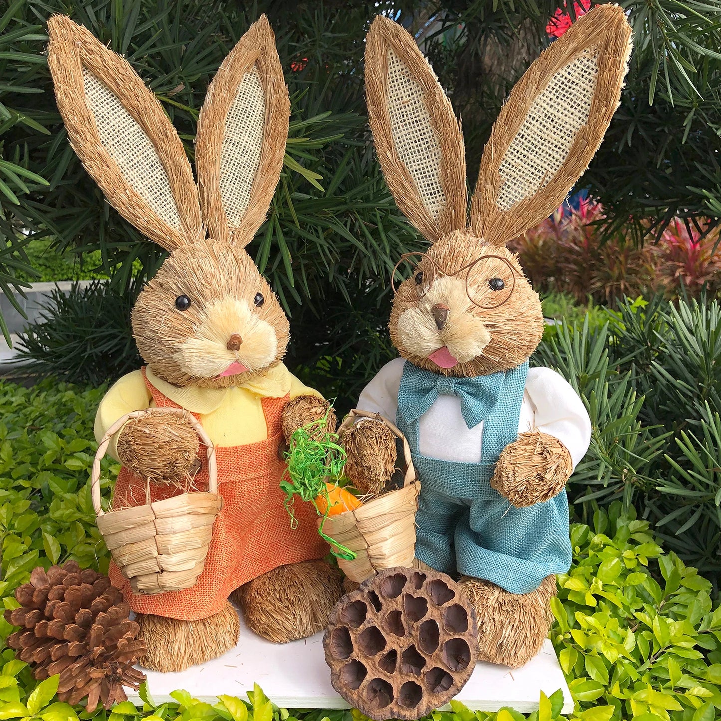 Par de Conejo de Paja 35cm - Decoración de Pascua