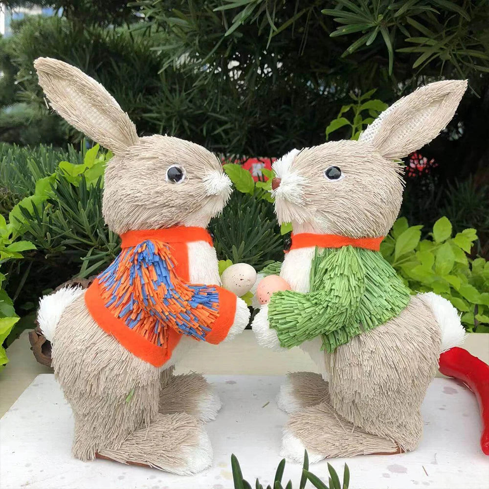 Par de Conejo de Paja 35cm - Decoración de Pascua