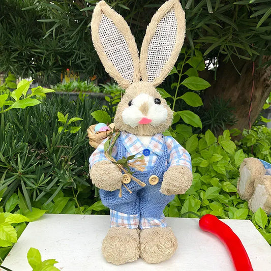 Conejo de Paja 35cm con Ropa - Decoración de Pascua