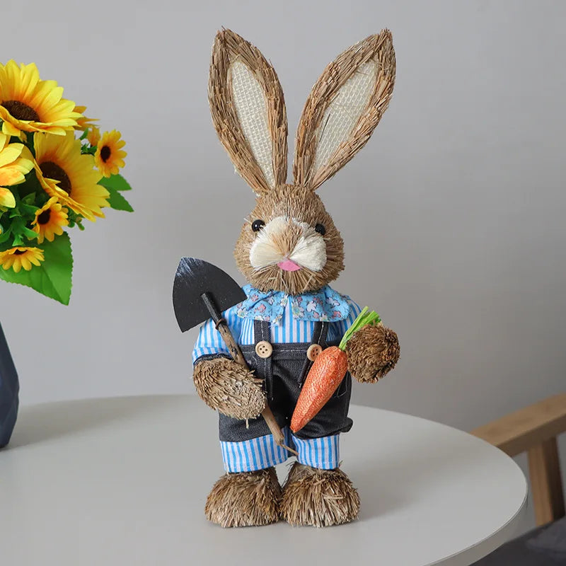 Par de Conejo de Paja 35cm - Decoración de Pascua