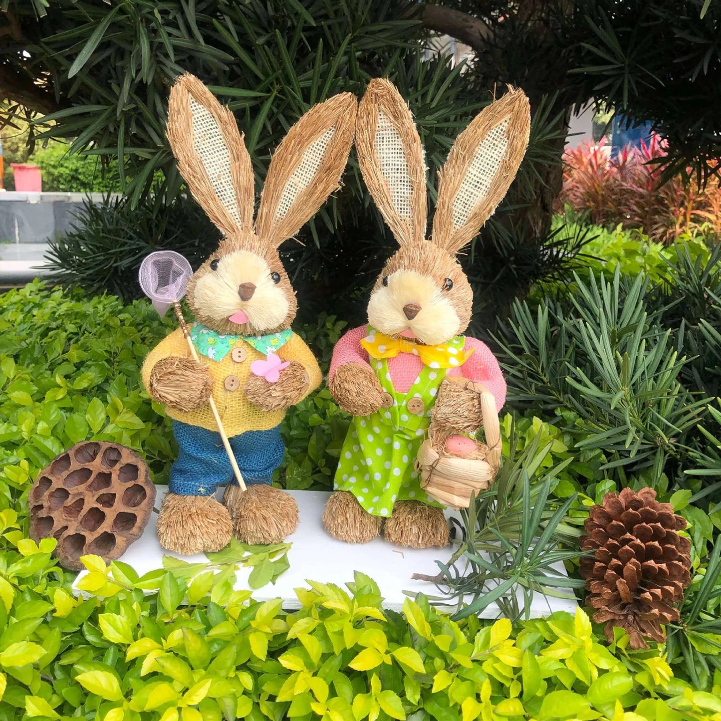 Par de Conejo de Paja 35cm - Decoración de Pascua