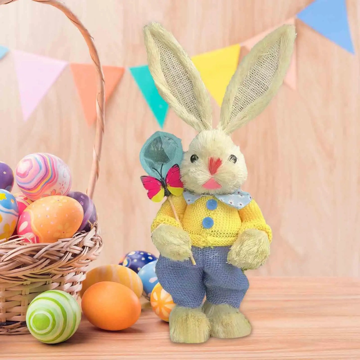 Conejo de Paja de Pascua - Figura Decorativa para Mesa