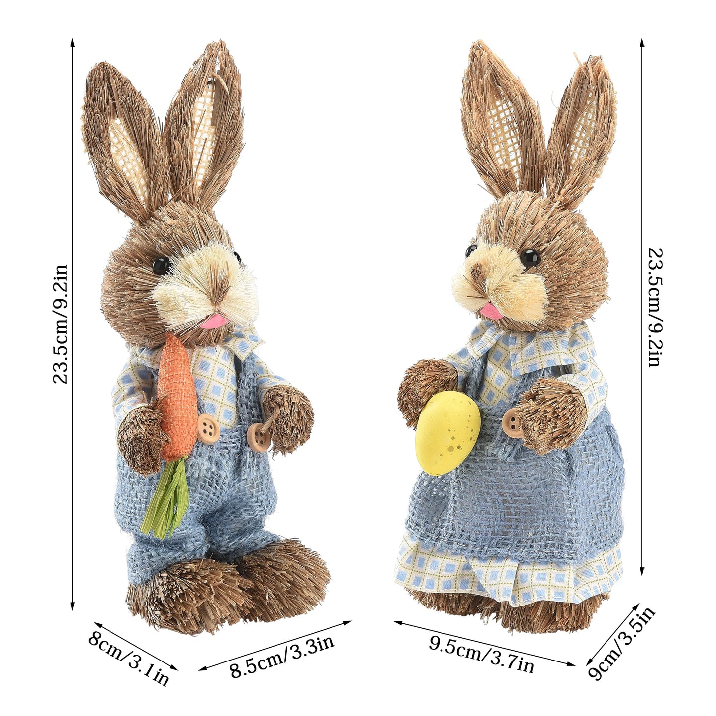 Set de 2 Conejos de Paja - Decoración de Pascua (23/35CM)