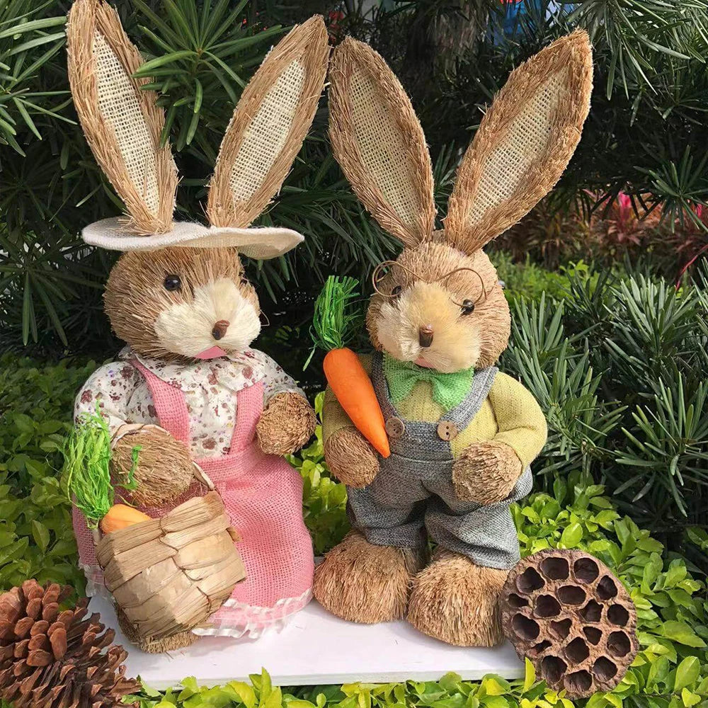 Par de Conejo de Paja 35cm - Decoración de Pascua