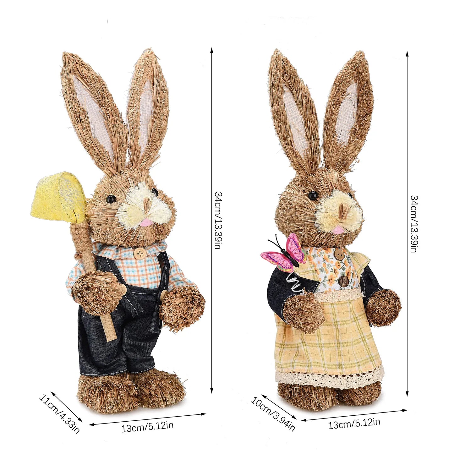 Set de 2 Conejos de Paja - Decoración de Pascua (23/35CM)
