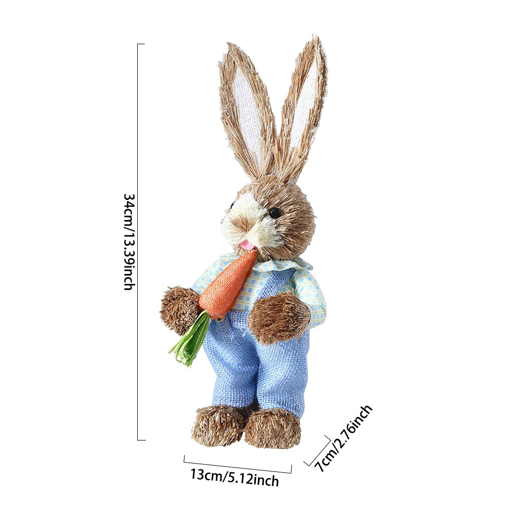 Conejo de Pascua de Paja con Canasta - Decoración Primaveral