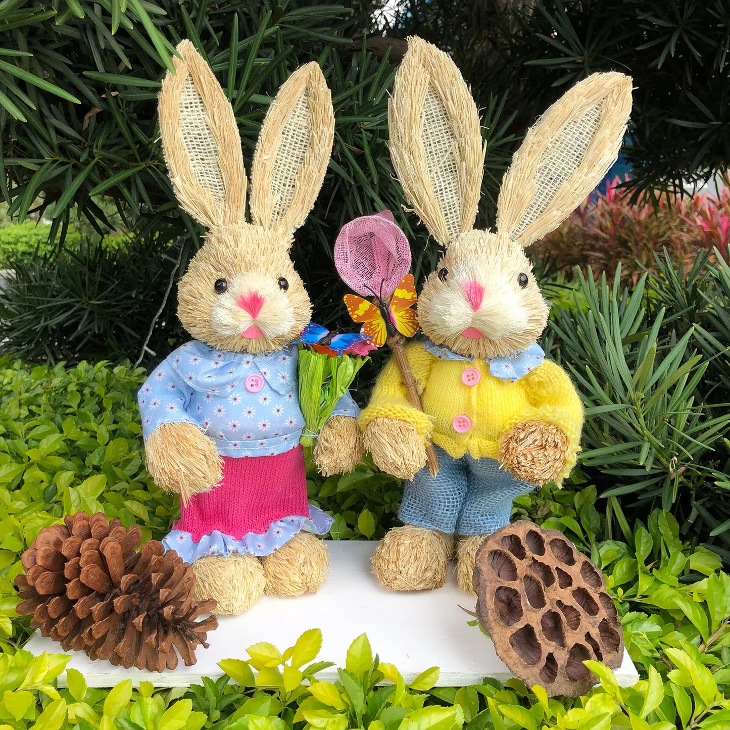 Par de Conejo de Paja 35cm - Decoración de Pascua