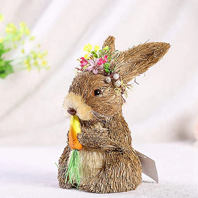 Conejo de Paja con Zanahoria - Decoración de Pascua