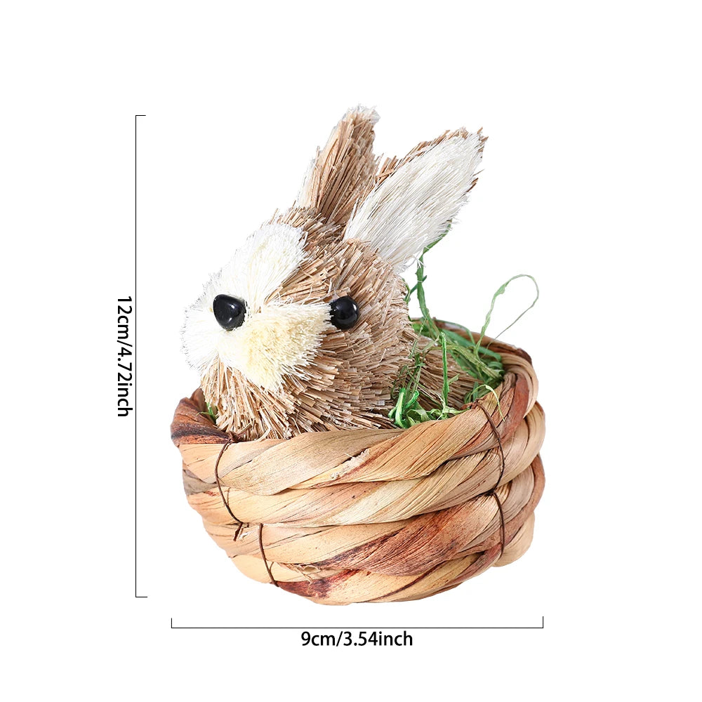 Conejo de Pascua de Paja con Canasta - Decoración Primaveral