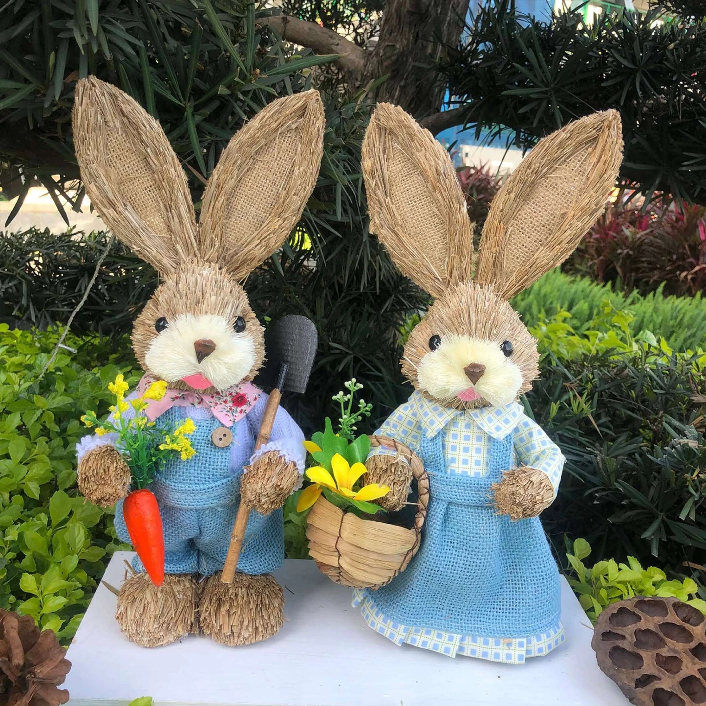 Par de Conejo de Paja 35cm - Decoración de Pascua