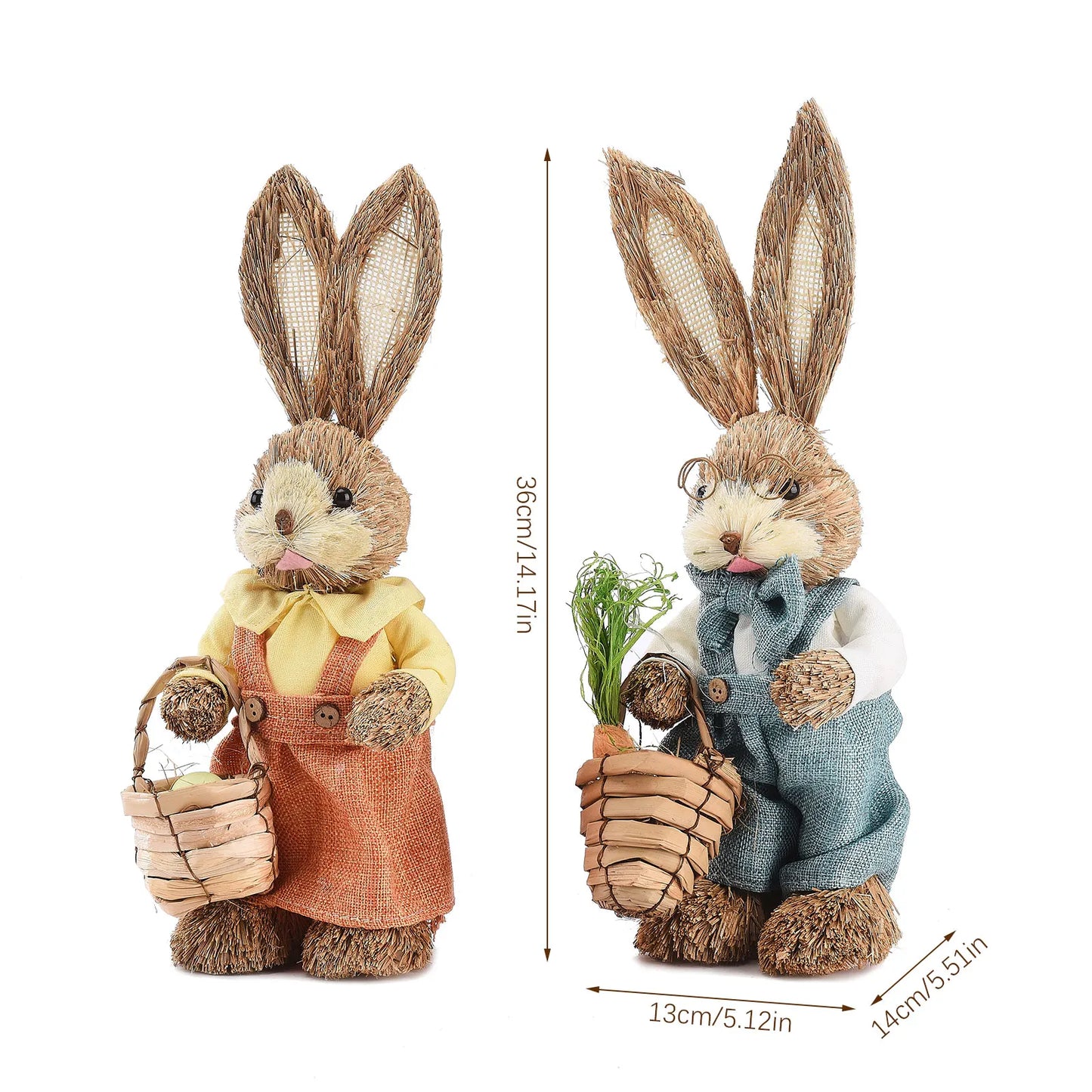 Set de 2 Conejos de Paja - Decoración de Pascua (23/35CM)