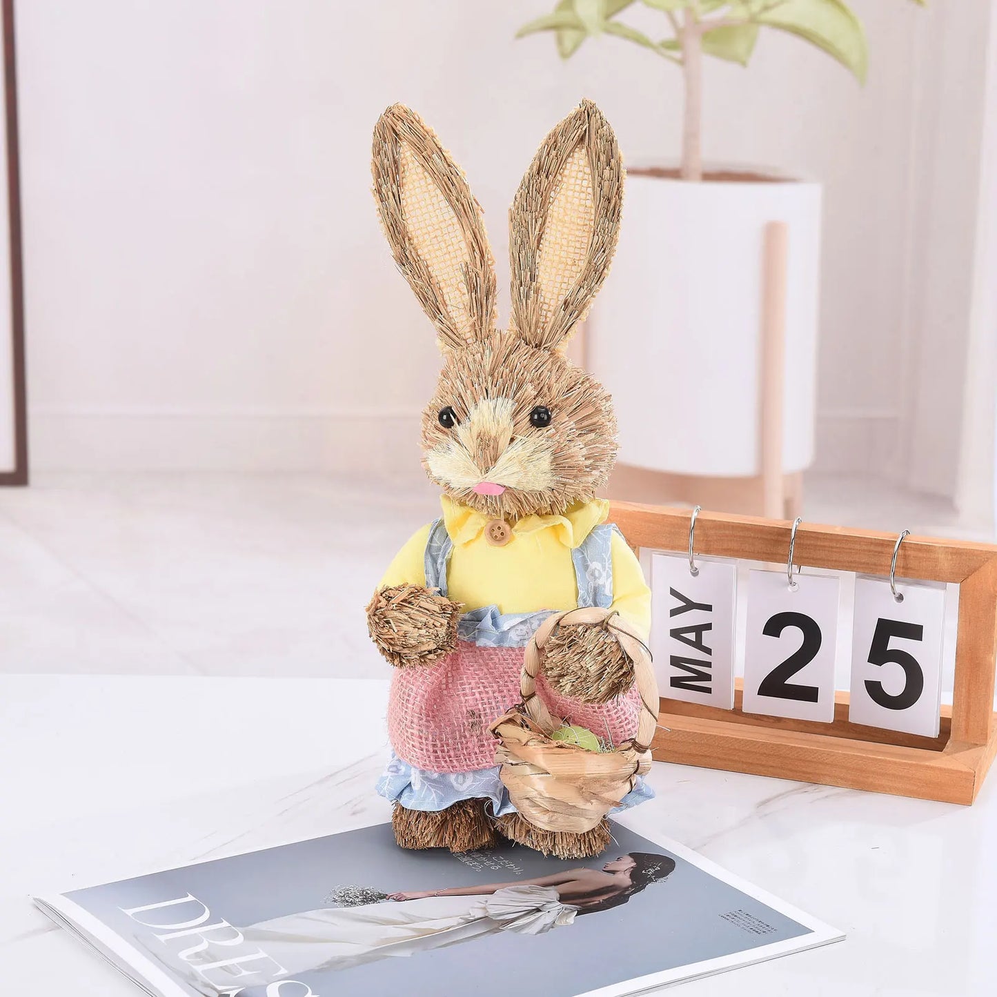 Set de 2 Conejos de Paja - Decoración de Pascua (23/35CM)