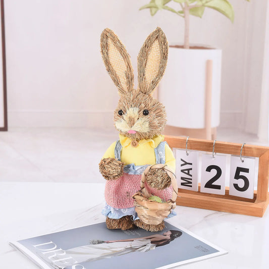 Set de 2 Conejos de Paja - Decoración de Pascua (23/35CM)