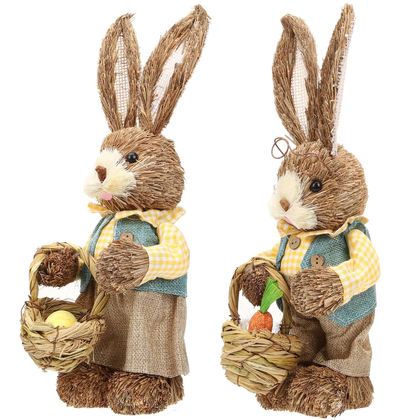 Set de 2 Conejos de Paja - Figuras Decorativas de Pascua