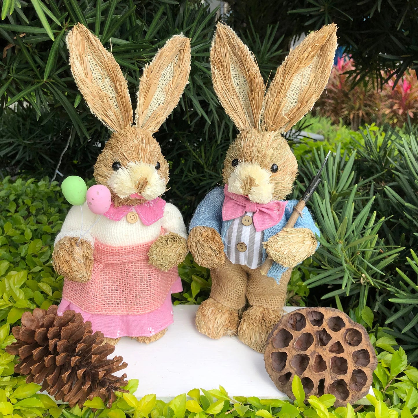 Par de Conejo de Paja 35cm - Decoración de Pascua