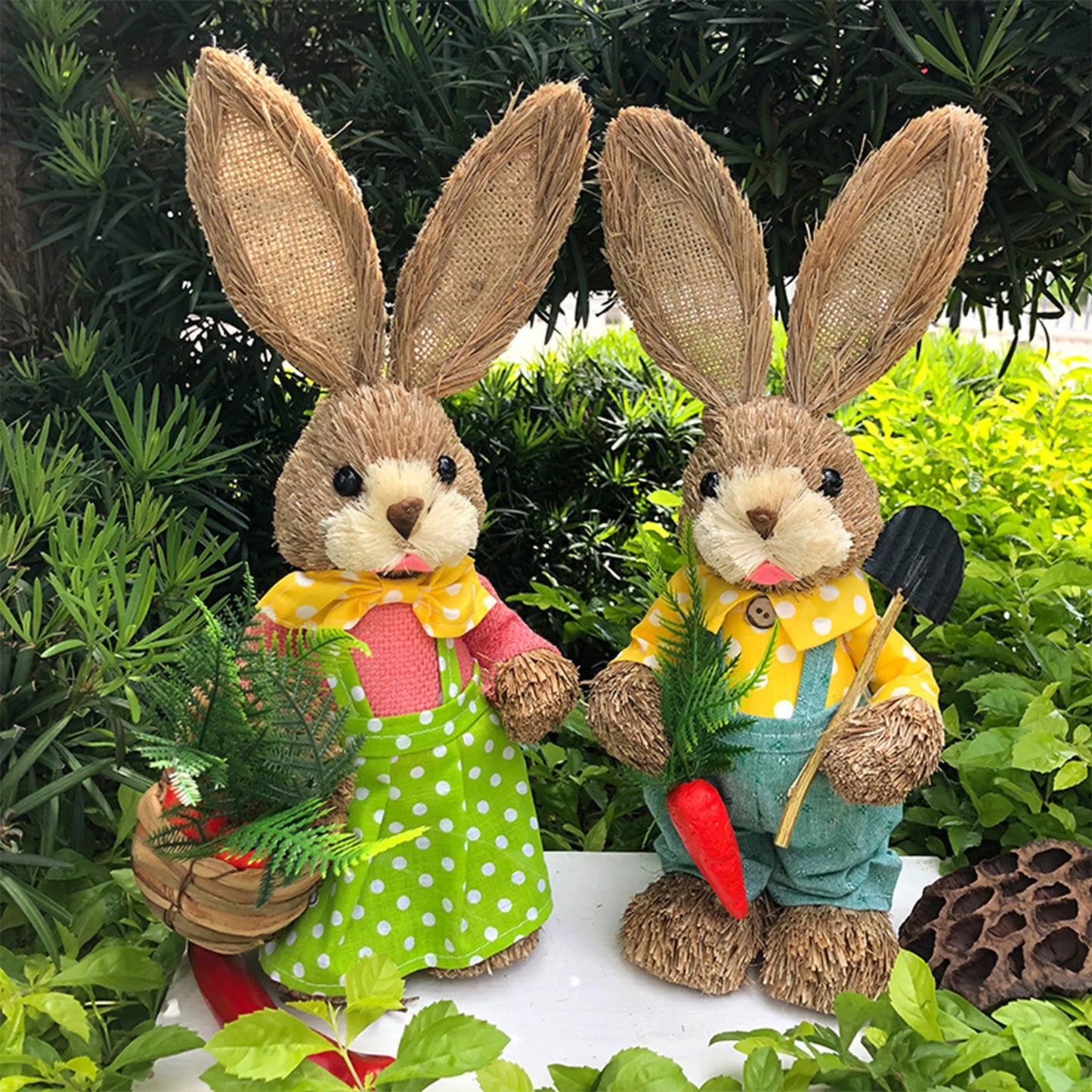Par de Conejo de Paja 35cm - Decoración de Pascua