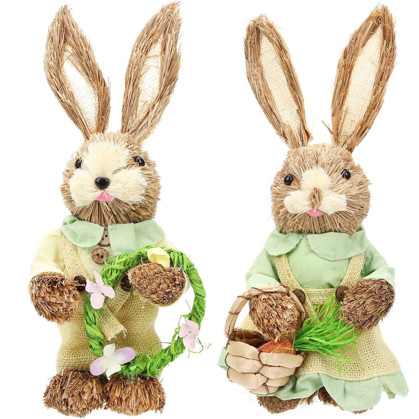 Set de 2 Conejos de Paja - Figuras Decorativas de Pascua