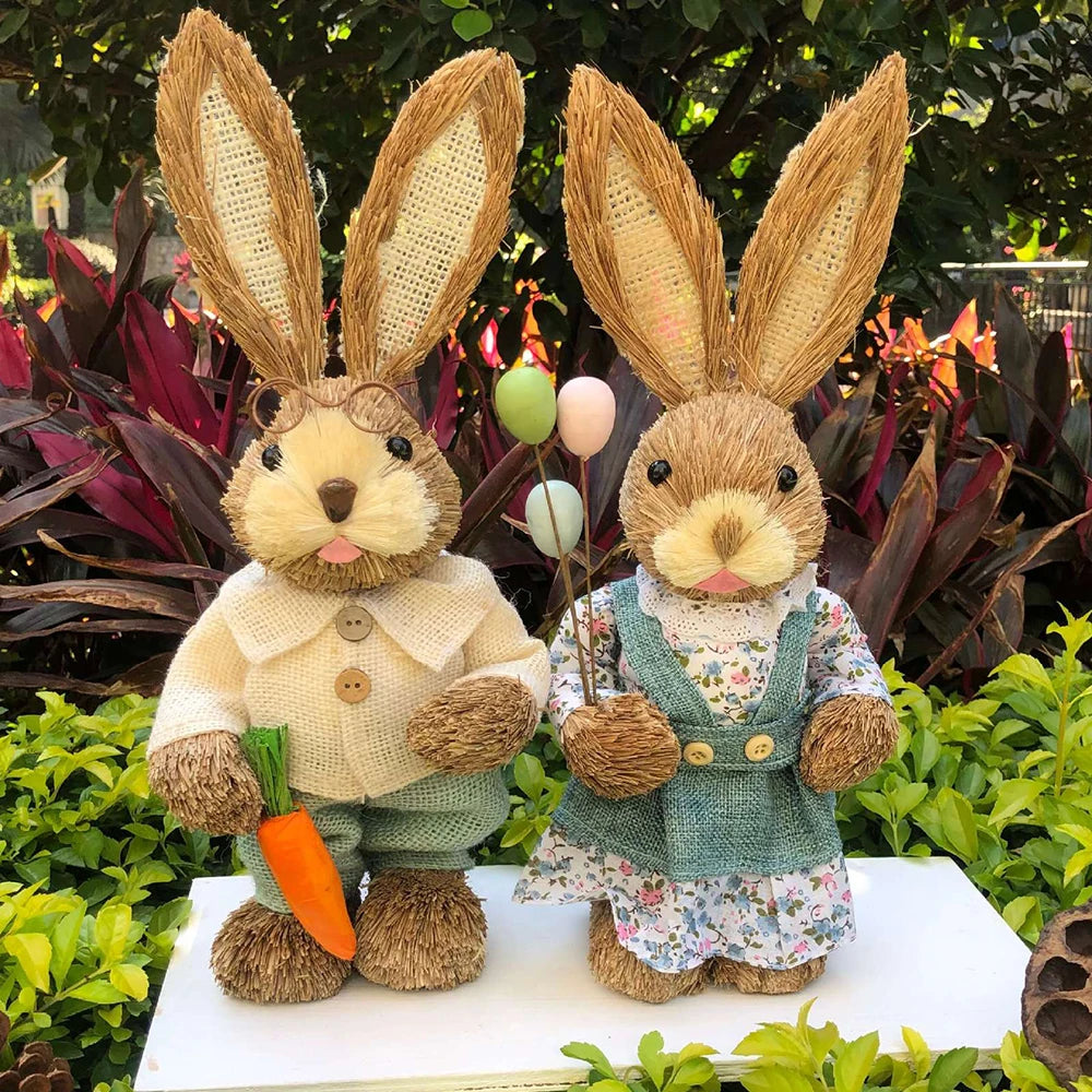 Par de Conejo de Paja 35cm - Decoración de Pascua